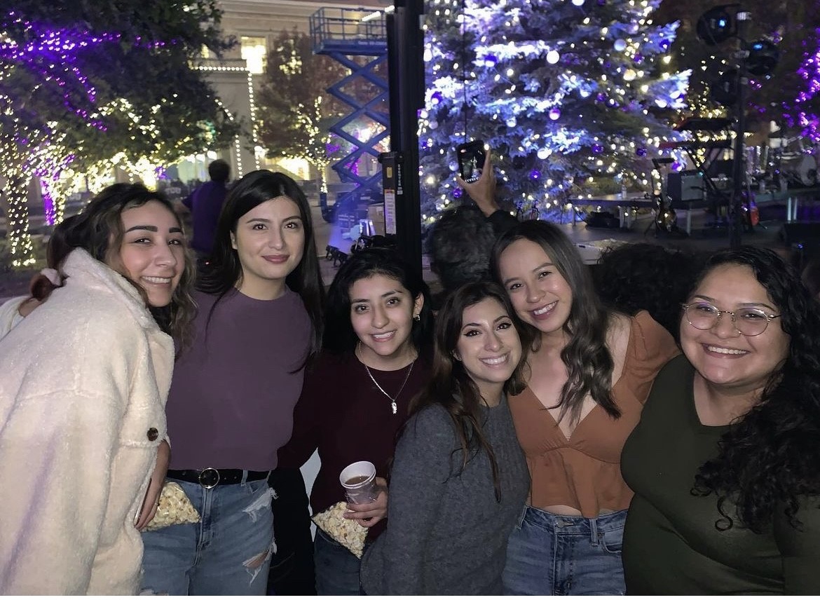 Elena with her friends at the TCU lightning of the tree